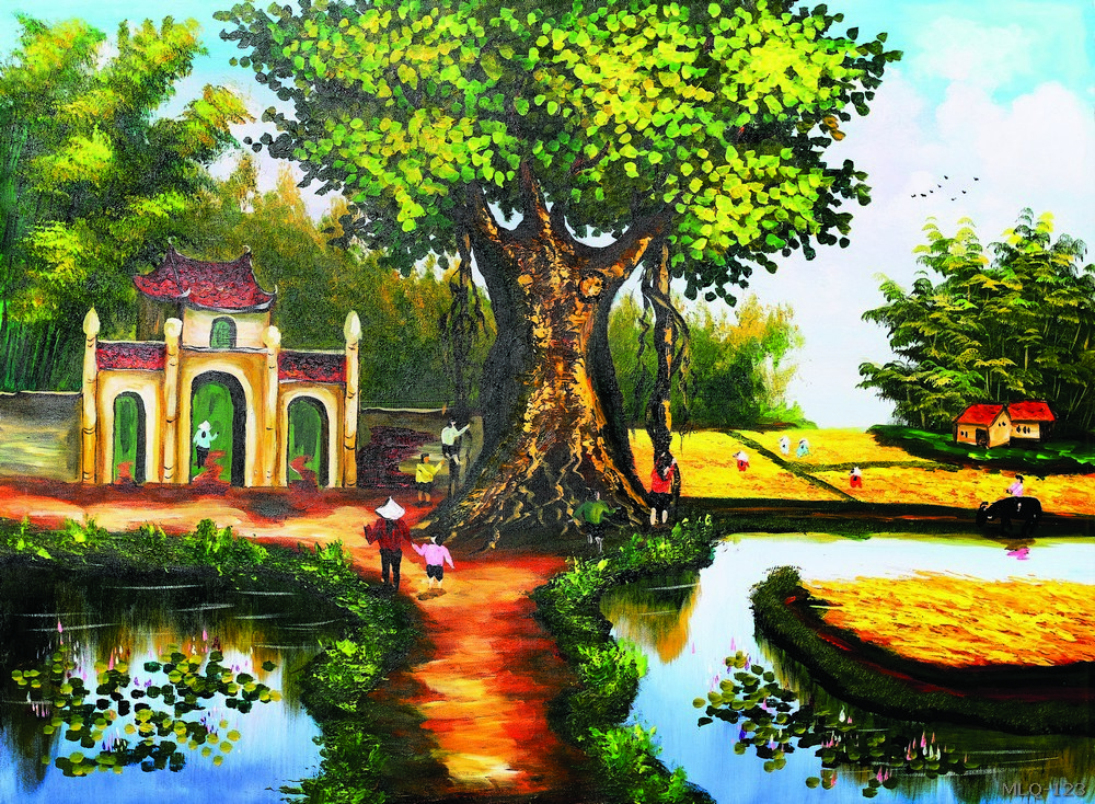 Phong cảnh làng quê - sơn dầu MLQ-123